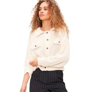Project Social T Cream Button Up Knit Cardigan Jacket Size Medium